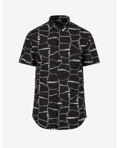 ARMANI AX CAMICIA M/CORTA 97%COTTON,3%ELASTANE.02EC BLACK DISTORTED LOGO