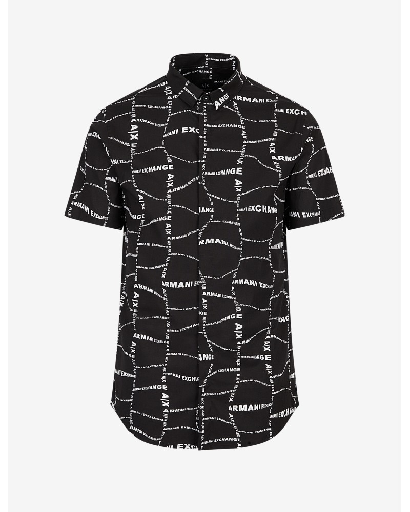 ARMANI AX CAMICIA M/CORTA 97%COTTON,3%ELASTANE.02EC BLACK DISTORTED LOGO