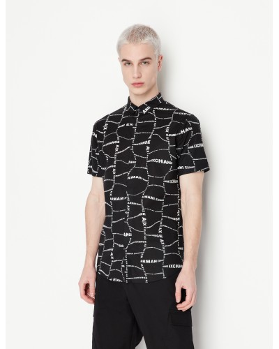 ARMANI AX CAMICIA M/CORTA 97%COTTON,3%ELASTANE.02EC BLACK DISTORTED LOGO