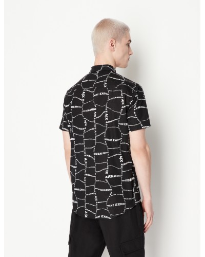 ARMANI AX CAMICIA M/CORTA 97%COTTON,3%ELASTANE.02EC BLACK DISTORTED LOGO