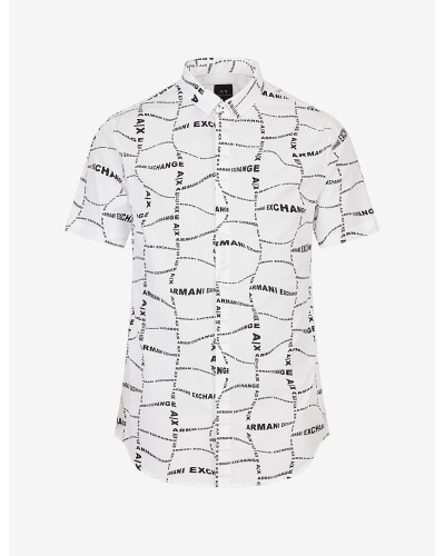 ARMANI AX CAMICIA M/CORTA 97%COTTON,3%ELASTANE.21BW WHITE DISTORTED LOGO