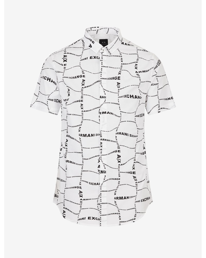 ARMANI AX CAMICIA M/CORTA 97%COTTON,3%ELASTANE.21BW WHITE DISTORTED LOGO
