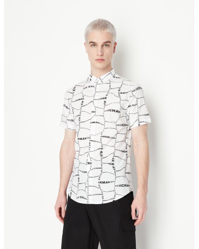 ARMANI AX CAMICIA M/CORTA 97%COTTON,3%ELASTANE.21BW WHITE DISTORTED LOGO