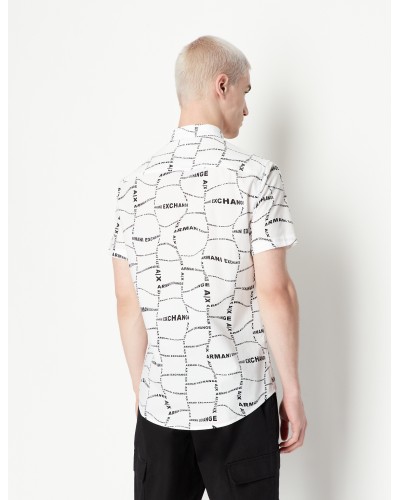 ARMANI AX CAMICIA M/CORTA 97%COTTON,3%ELASTANE.21BW WHITE DISTORTED LOGO