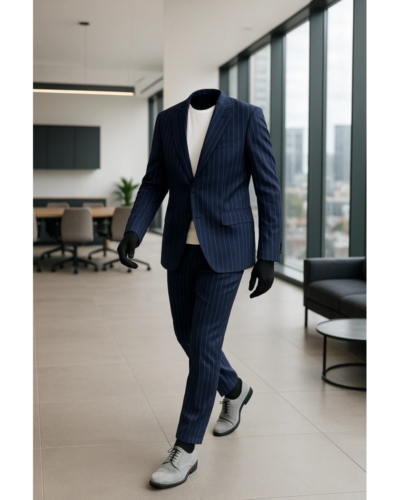 Abito Gessato Blu da Uomo Elegante e Moderno