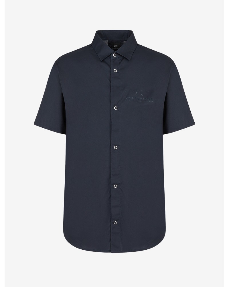 ARMANI AX CAMICIA M/CORTA 97%COTTON,3%ELASTANE.1510 NAVY