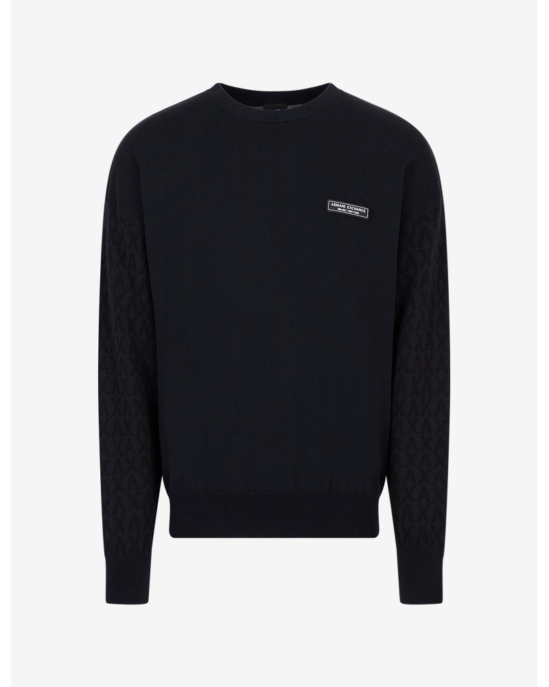 ARMANI AX MAGLIONCINO GIROCOLLO 100%COTTON.1583 DEEP NAVY