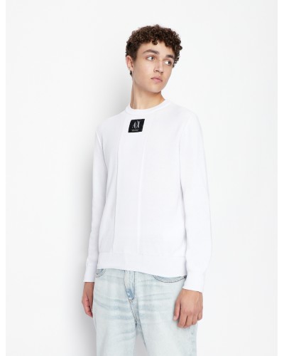 ARMANI AX MAGLIONCINO GIROCOLLO 40%POLYESTER,60%COTTON.1100 WHITE