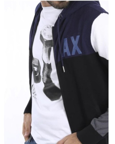 ARMANI AX MAGLIERIA CARDIGAN 60% COTTON, 31% POLYAMIDE, 9% WOOL.2207 BLACK/EVENING B/IRON