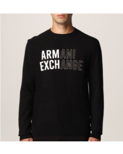 ARMANI AX MAGLIERIA PULLOVER 94% COTTON, 6% CASHMERE.1200 BLACK