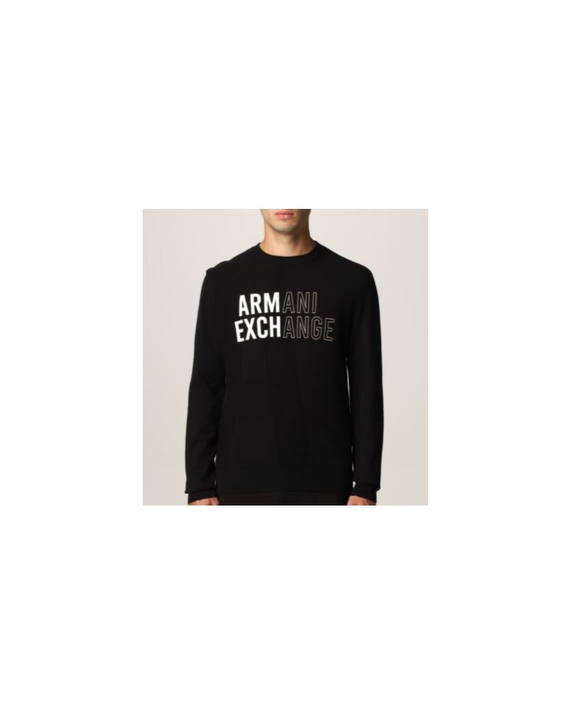 ARMANI AX MAGLIERIA PULLOVER 94% COTTON, 6% CASHMERE.1200 BLACK