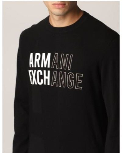 ARMANI AX MAGLIERIA PULLOVER 94% COTTON, 6% CASHMERE.1200 BLACK