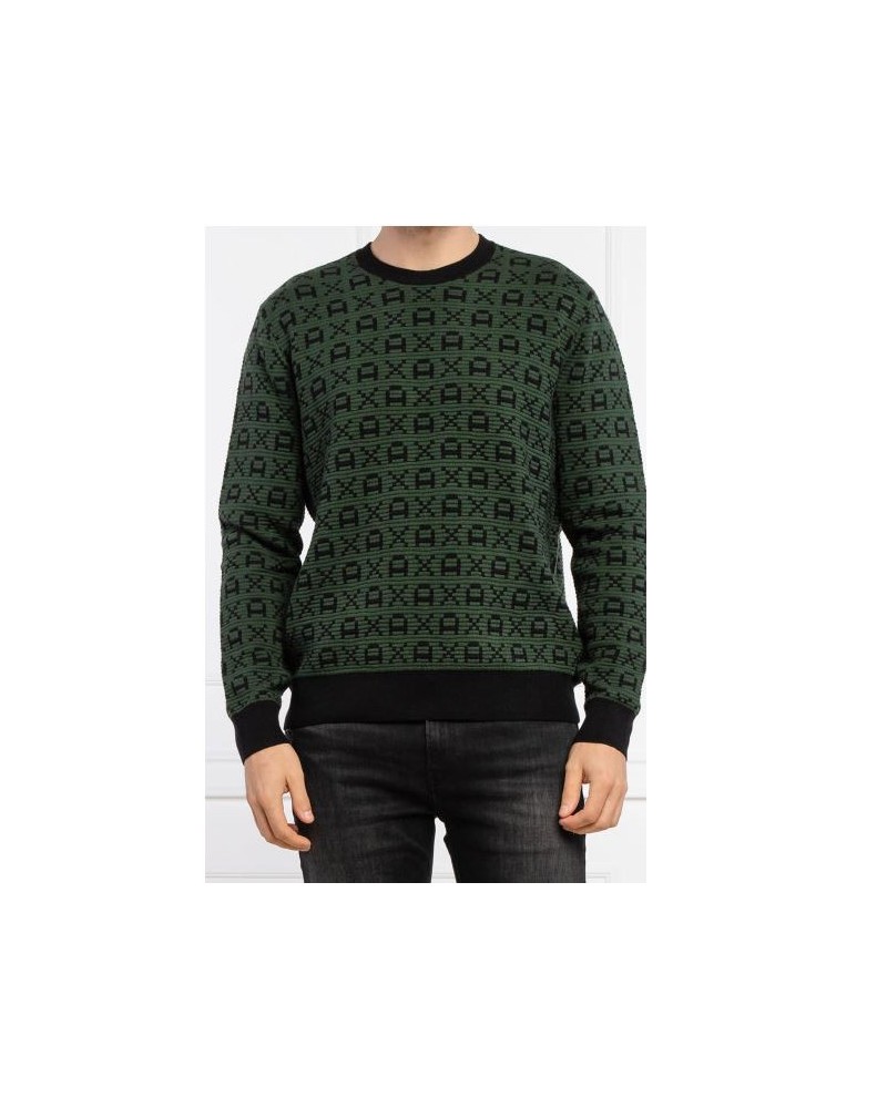 ARMANI AX MAGLIERIA PULLOVER 40% VISCOSE, 40% POLYAMIDE, 20% COTTON.8250 BLACK/DEEP FOREST