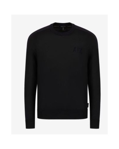 ARMANI AX MAGLIERIA PULLOVER 100% VIRGIN WOOL.4520 NAVY/BLACK