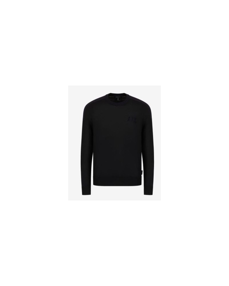 ARMANI AX MAGLIERIA PULLOVER 100% VIRGIN WOOL.4520 NAVY/BLACK