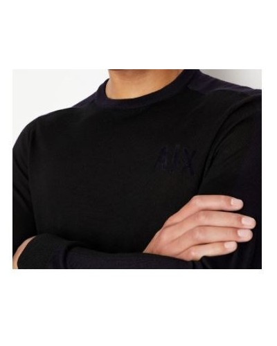 ARMANI AX MAGLIERIA PULLOVER 100% VIRGIN WOOL.4520 NAVY/BLACK
