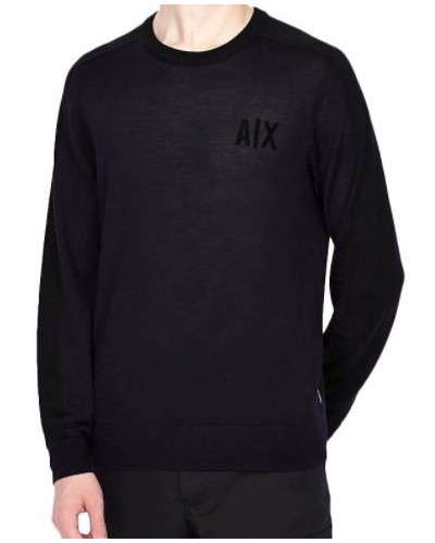 ARMANI AX MAGLIERIA PULLOVER 100% VIRGIN WOOL.5247 BLACK/NAVY