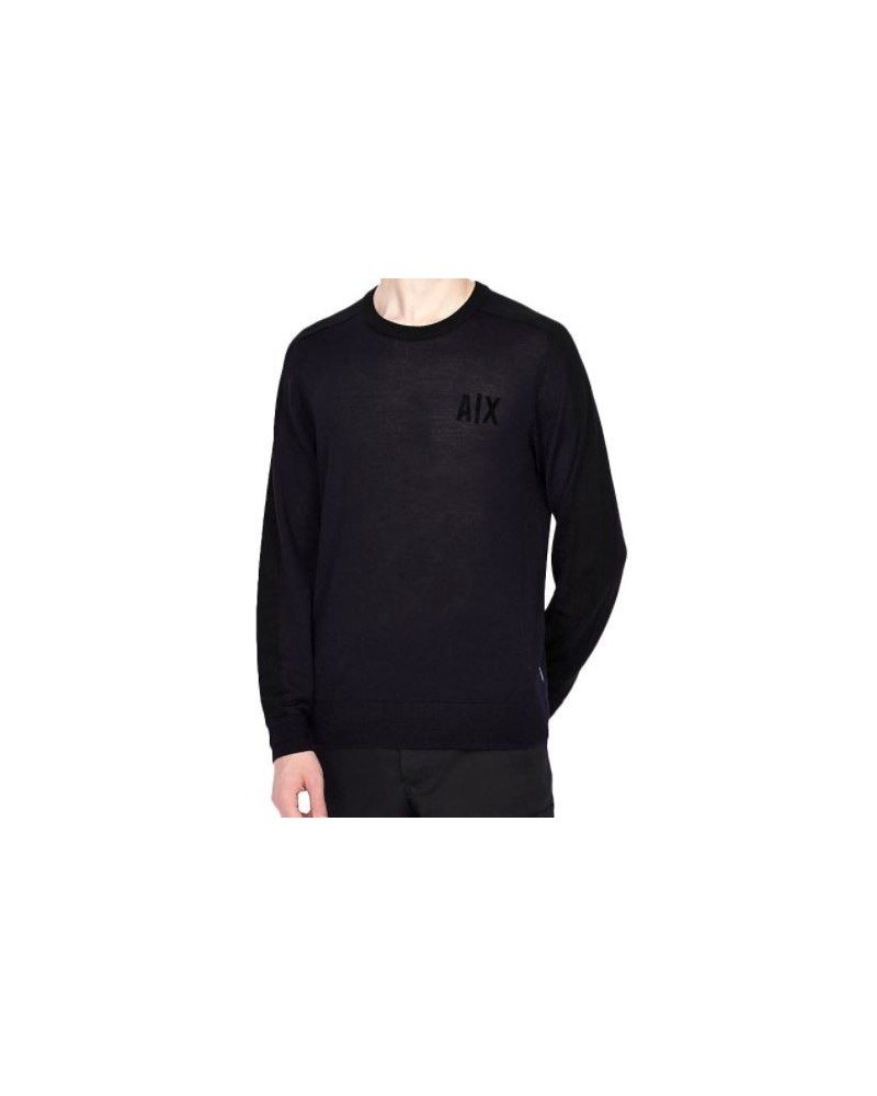 ARMANI AX MAGLIERIA PULLOVER 100% VIRGIN WOOL.5247 BLACK/NAVY