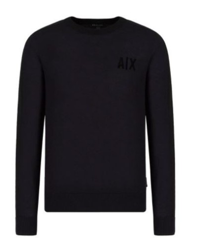 ARMANI AX MAGLIERIA PULLOVER 100% VIRGIN WOOL.5247 BLACK/NAVY