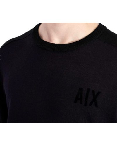 ARMANI AX MAGLIERIA PULLOVER 100% VIRGIN WOOL.5247 BLACK/NAVY