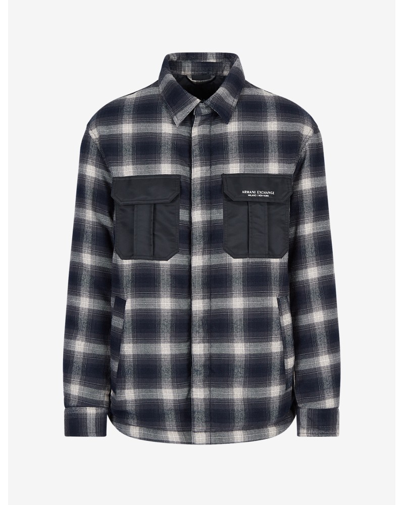 ARMANI AX GIACCONE SHIRT  60% POLYESTER, 31% VISCOSE, 9% WOOL.45AD DEEP NAVYw/OFF WHITE