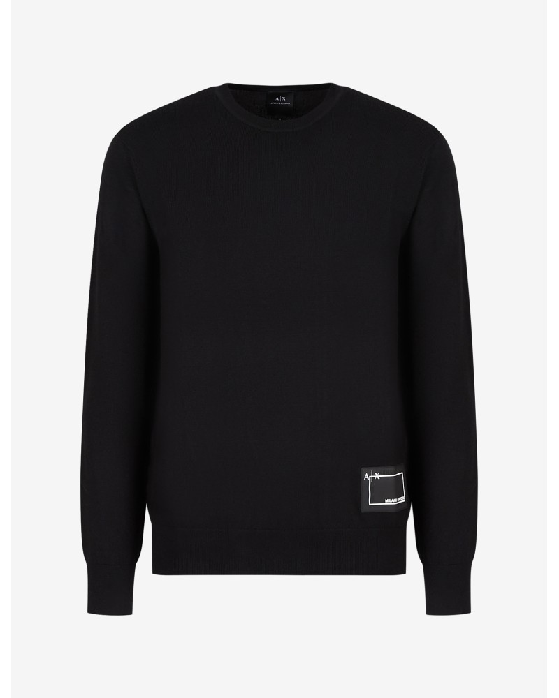 ARMANI AX MAGLIONCINO GIROCOLLO  50% VIRGIN WOOL, 50% ACRYLIC.1200 BLACK