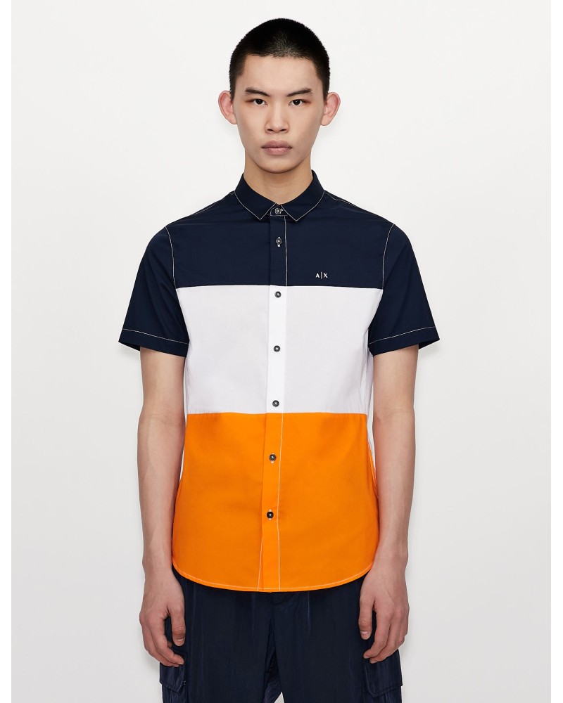 ARMANI AX CAMICIA  97% COTTON, 3% ELASTANE.6513 NEW ULTRA MARINE/WHI