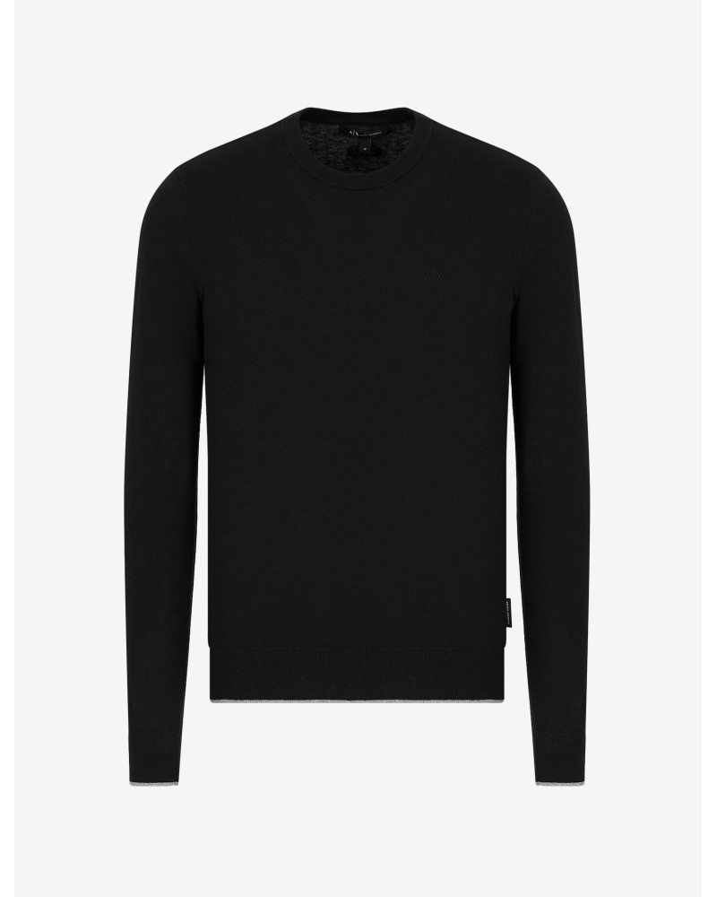 ARMANI AX MAGLIONCINO GIROCOLLO  95% COTTON, 5% CASHMERE.1200 BLACK