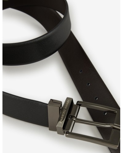 ARMANI AX CINTA BELT  100% BOVINE LEATHER - TRANSFER COATING SPLIT LEATHER.54120 BLACK/DARK BROWN